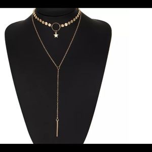Gold Plated Choker Special Sequins & Bar Necklace